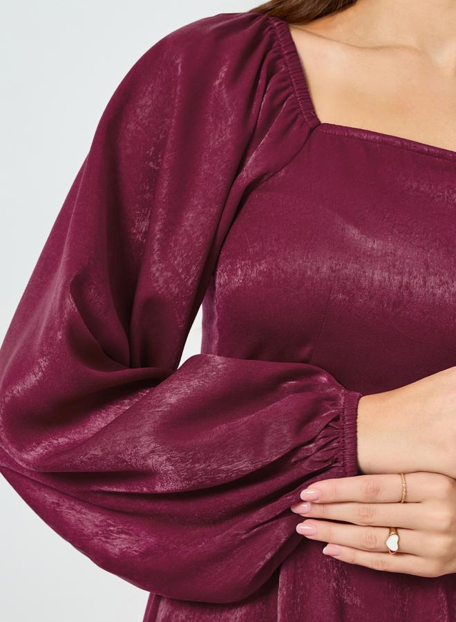 Styli Women Burgundy Velvet Satin A-Line Maxi Dress - Image 4